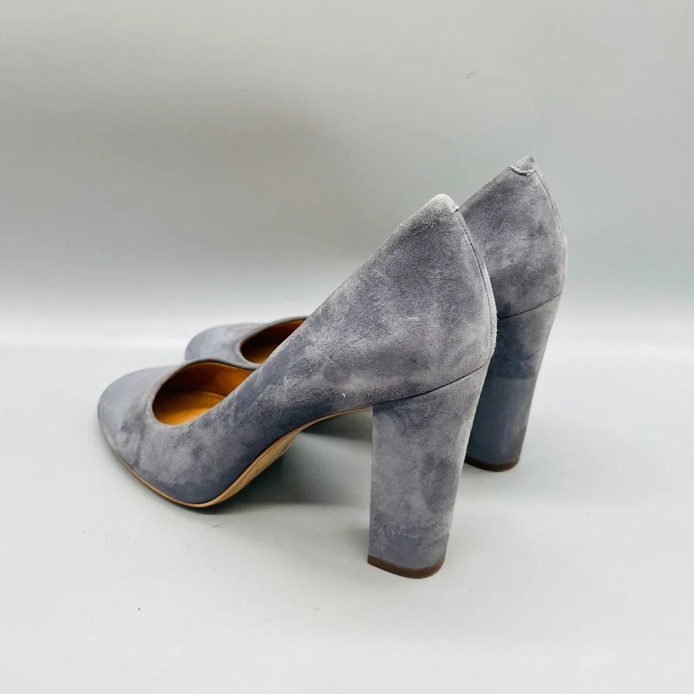 J Crew Shoes Women 9 Gray Suede Block Heel Round Toe Classic Dress Pumps Slip On